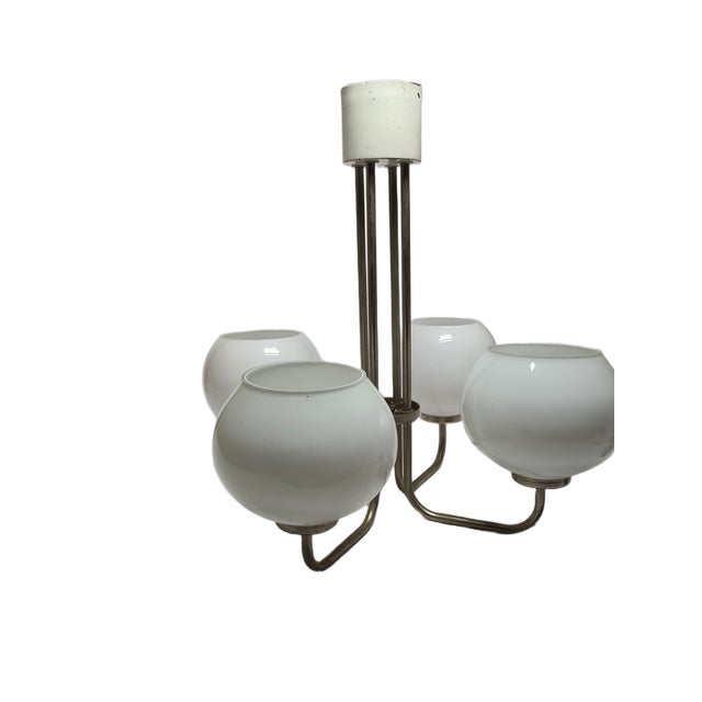 1970s Postmodern Brass and Glass Chandelier, Poland, 1970s For Sale - Image 5 of 10