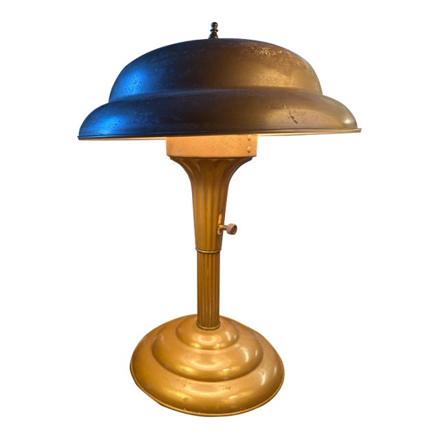 Vintage 1940's Brass Flying Saucer Table Lamp For Sale
