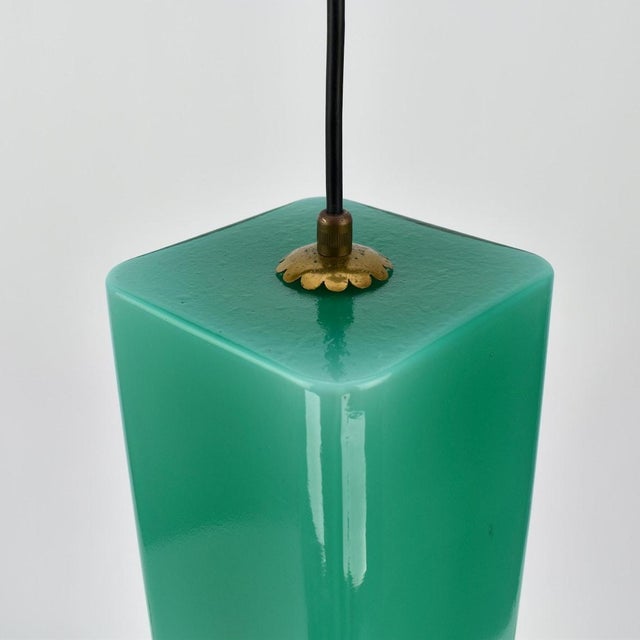 Vintage Large Mid Century Modern Murano Glass Pendant Light Gino Vistosi | Teal Green Rectangular Tube Vintage Retro | Venini Massimo Vignelli 1950s For Sale - Image 6 of 12