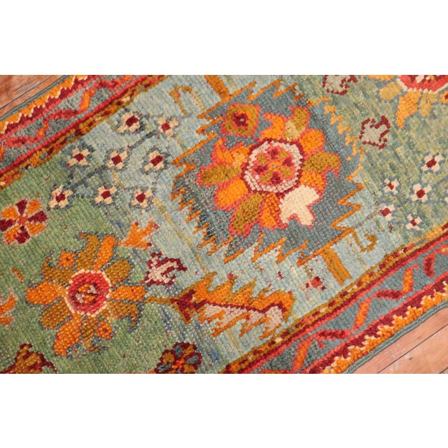Early 20th Century Zabihi Collection Bright Green Antique Colorful Oushak Runner - 2'6" x 15'1" For Sale - Image 5 of 8