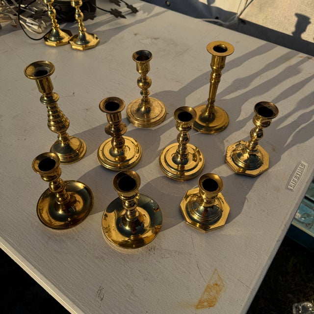 Metal 1990s Baldwin, Et Al. Brass Candlestick Collection- Set of 9 For Sale - Image 7 of 7