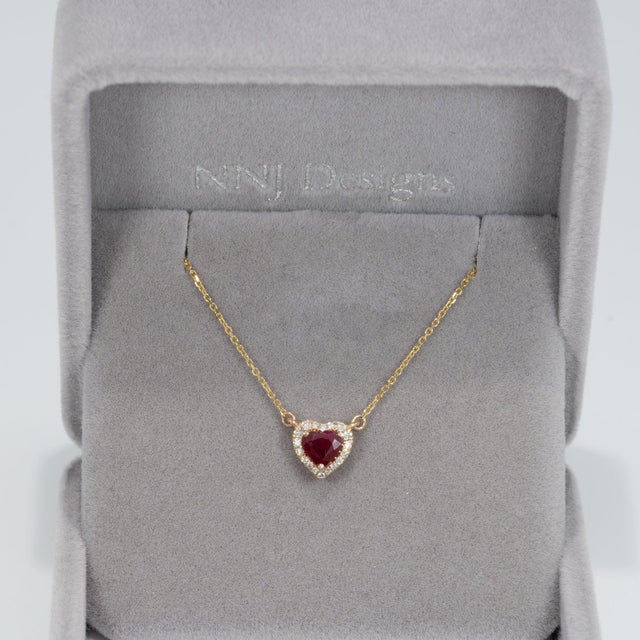Modern Mozambique Ruby Necklace With Earth-Mined Diamond Accents: Solid 14k Gold, 5mm For Sale - Image 3 of 8