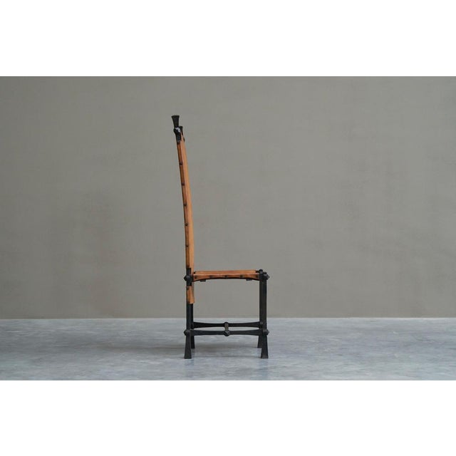 Vintage Brutalist High Back Chair in Wrought Iron and Patinated Cognac Leather, 1950s For Sale - Image 10 of 18
