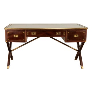 Antique English Leather Top Campaign Desk For Sale