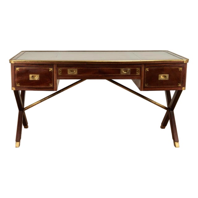 Antique English Leather Top Campaign Desk For Sale