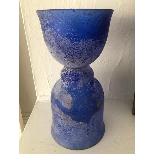 Monumental Seguso cobalto corroso hour glass double sided vase. Hand crafted in the ancient technique of scavo glass....
