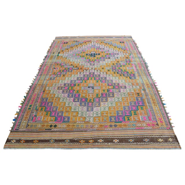 1960s 1960s Hand Woven Braided Jajim Kilim Area Rug - 5'7" X 9'8" For Sale - Image 5 of 11