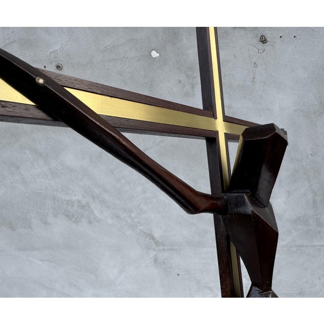 Mid-Century Modern Wooden Crucifix with Brass Inlay, 1970s For Sale - Image 6 of 10