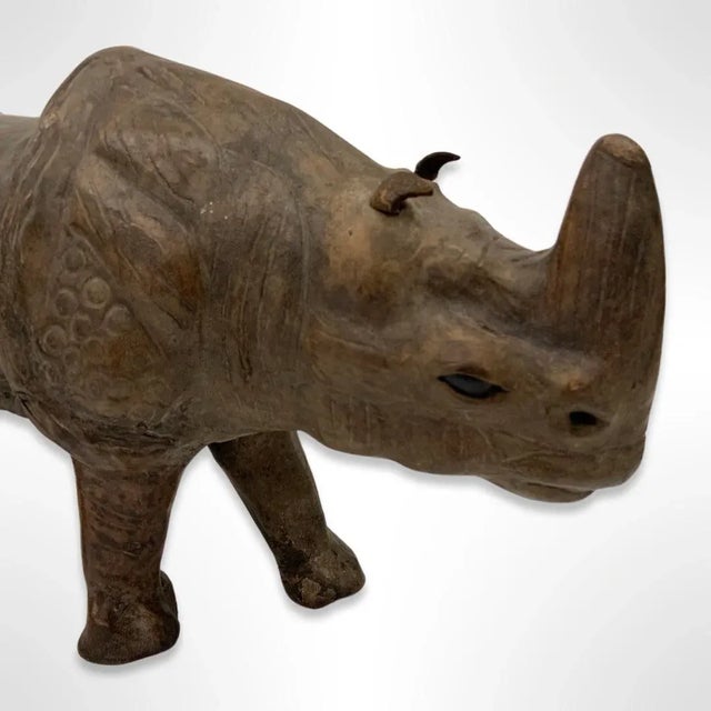 Mid 20th Century Vintage Mid-Century Leather Wrapped Rhino Sculpture For Sale - Image 5 of 7