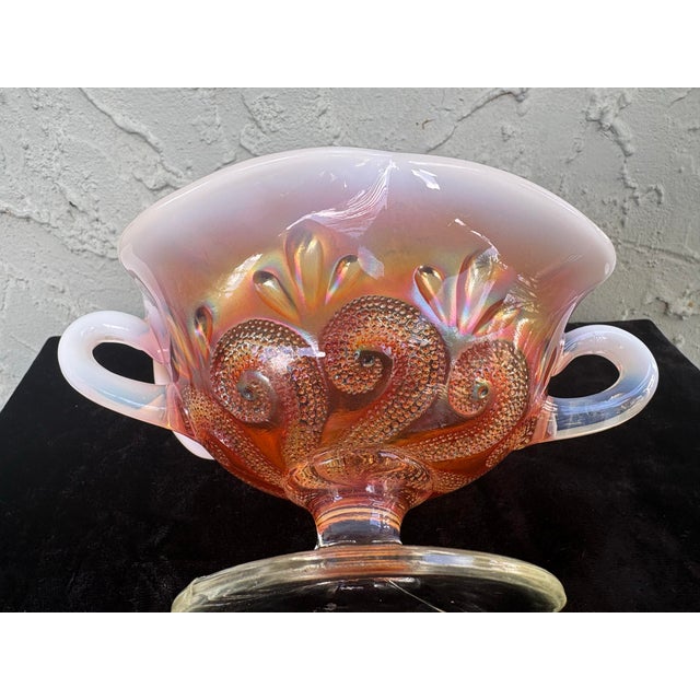 Antique Dugan Carnival Glass Peach Opalescent “Octopus & Shell” Two-Handled Compote, c.1910 For Sale - Image 9 of 11