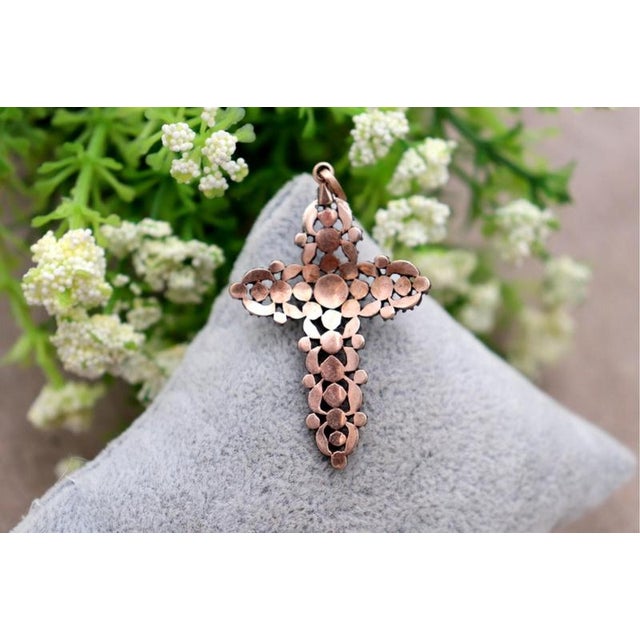 Gold Cross Pendant with Paw Print and Diamonds For Sale - Image 3 of 7