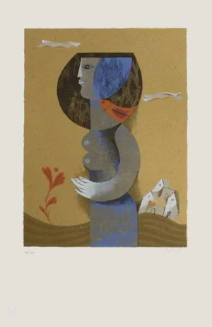 1975 Samy Briss Claire & the Bird Screen Print