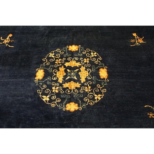 Room Size Knotted 1930s Rectangle Chinese Wool Blue - Peking Antique Rug, Circa Date: 1930s. This exceptional example of...