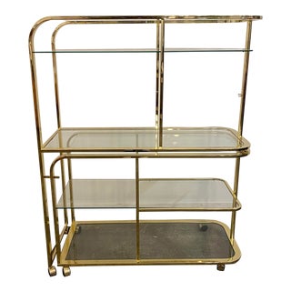 Milo Baughman Style Brass and Glass Swivel étagère Bar For Sale