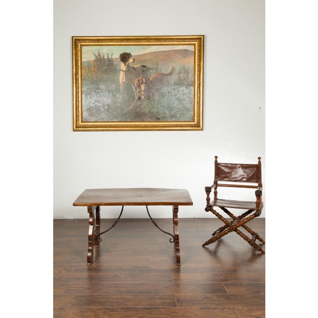 Early 19th Century Italian 1820s Walnut Low Fratino Table with Lyre-Shaped Base and Iron Stretchers For Sale - Image 5 of 12