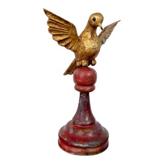 European Carved Wood Bird Sculpture on Finial 8" H For Sale