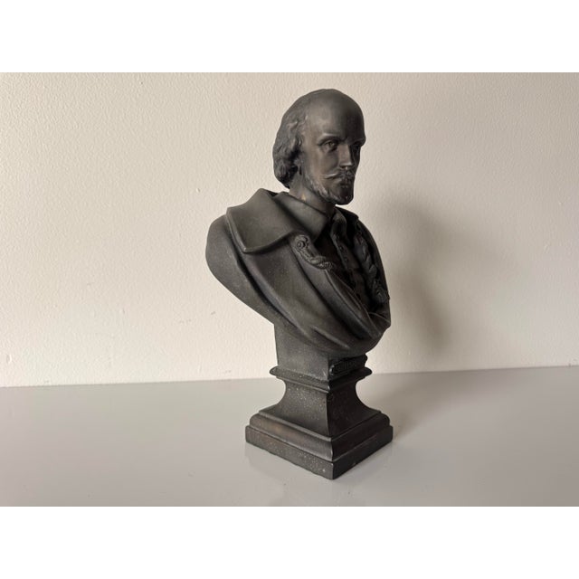 Mid-Century Modern Vintage Cast Metal Bust of William Shakespeare on Pedestal Base For Sale - Image 3 of 12