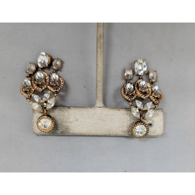 Mid-Century Modern Vintage 1950s Signed Crown Trifari Clear Rhinestone Chandelier Clip Earrings- 2 Pieces For Sale - Image 3 of 7