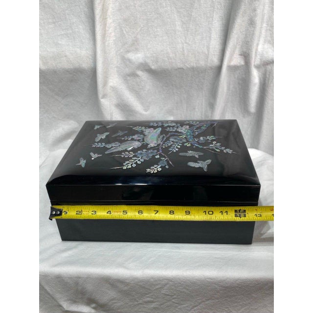 Late 20th Century Korean Mother-of-Pearl Lacquer Document Box With Birds & Blossoms For Sale - Image 14 of 16