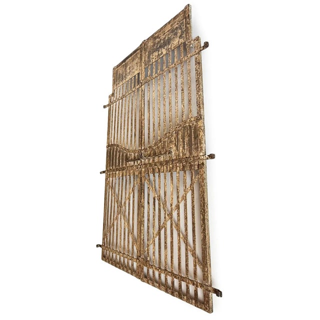 Vintage iron garden gate with aged cream and rust patina. Charming rustic piece used or displayed outdoors or indoors....