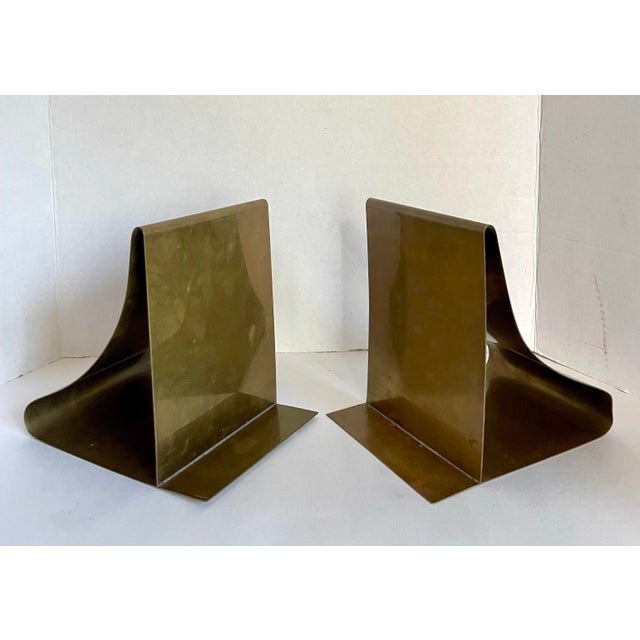 Brass Mid-Century Modernist Sculptural Solid Brass Bookends Attributed to Sarried For Sale - Image 8 of 12