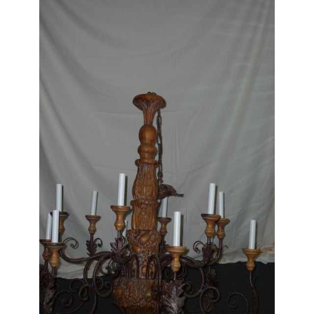 Wood Iron & Wood Chandelier For Sale - Image 7 of 7