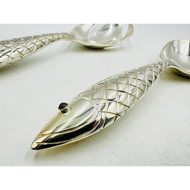 1980s Emilia Castillo for Los Castillo Taxco Silver Plate Fish Salad Serving Set - a Pair For Sale - Image 10 of 14