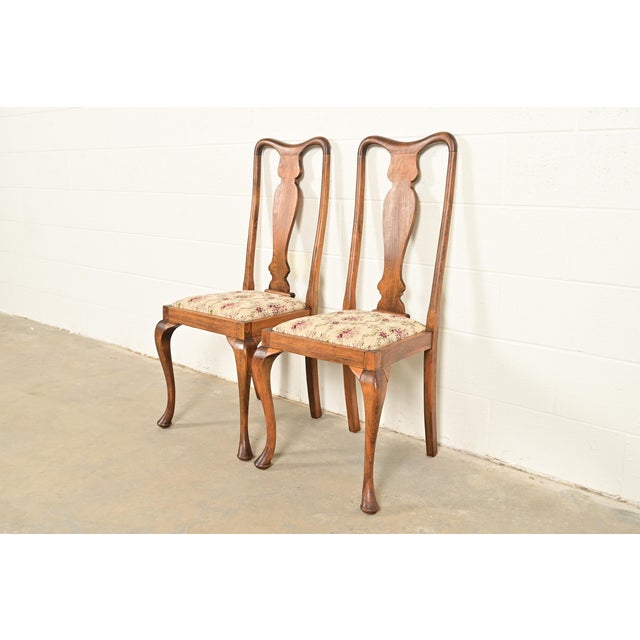 Baker Furniture Style Queen Anne Solid Oak Side Chairs or Dining Chairs, Pair For Sale - Image 12 of 12