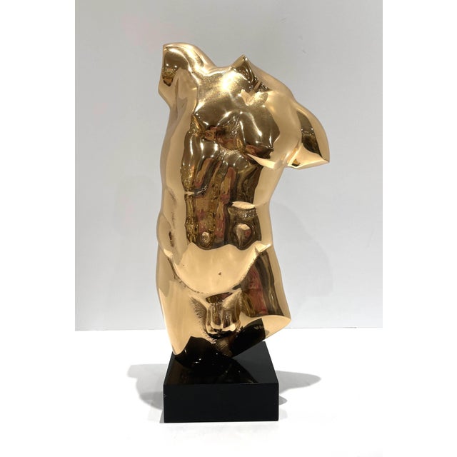 Polished Bronze Male Torso Sculpture on Black Acrylic Base.