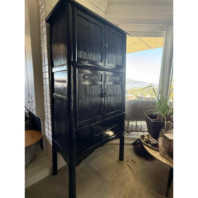 Mid 20th Century Chinese Elm and Bamboo Storage Cabinet For Sale - Image 4 of 4