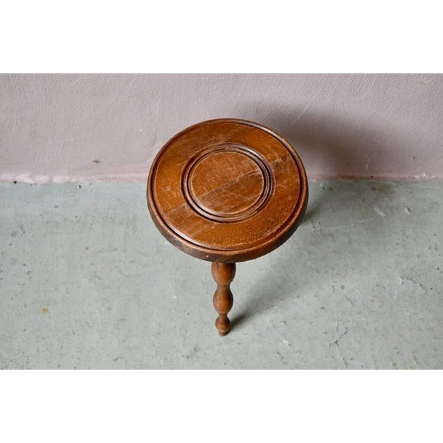 Brutalist Rustical Farmhouse Tripod Stool in Wood, 1960s For Sale - Image 3 of 5