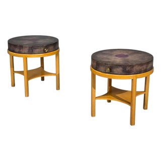 Tommi Parzinger, Nightstands, Bleached Mahogany, Leather, Usa, 1930s For Sale