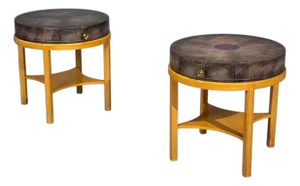 Tommi Parzinger, Nightstands, Bleached Mahogany, Leather, Usa, 1930s