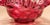 Vintage Fenton-Style Cranberry Thumbprint Pattern Ruffled Rim Glass Bowl For Sale - Image 4 of 6