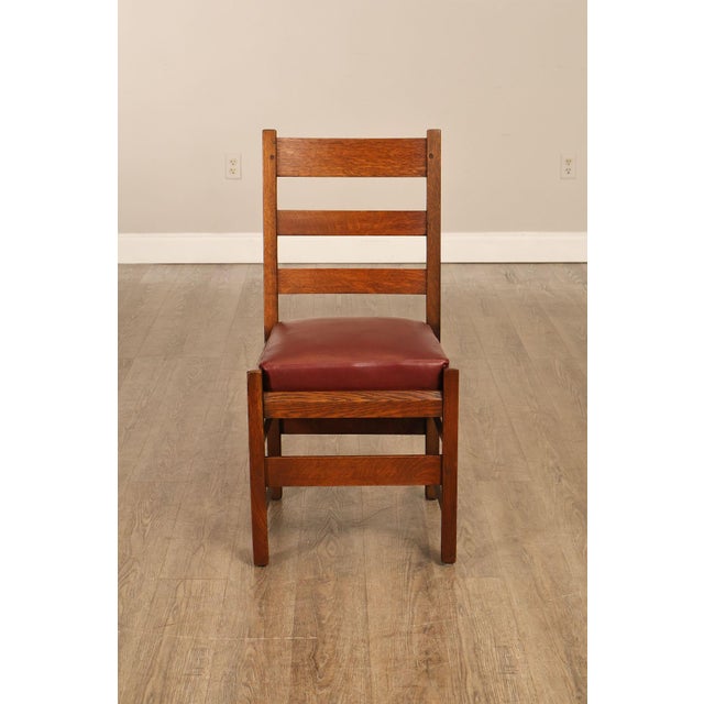 Antique L. & J. G. Stickley Set Of Four Oak Ladder Back Dining Chairs #800 For Sale - Image 14 of 18