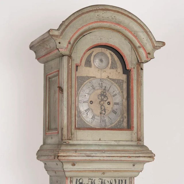 Antique Original Blue Painted Grandfather Clock, Sweden Dated 1844 For Sale - Image 9 of 12