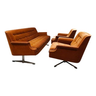 Mid-Century Madmen Style Swivel Armchairs & Sofa, 1970s For Sale