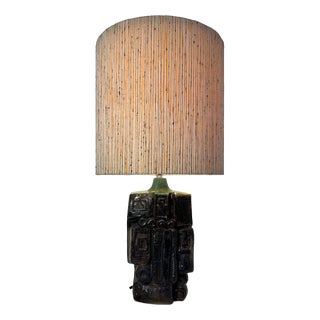 Turquoise Beige Ceramic Table Lamp by Bernard Rooke For Sale