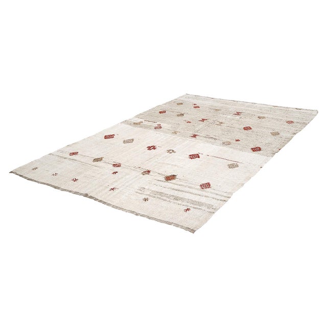Mid-Century Modern Mid 20th Century Embroidered Vintage Hemp Kilim For Sale - Image 3 of 7