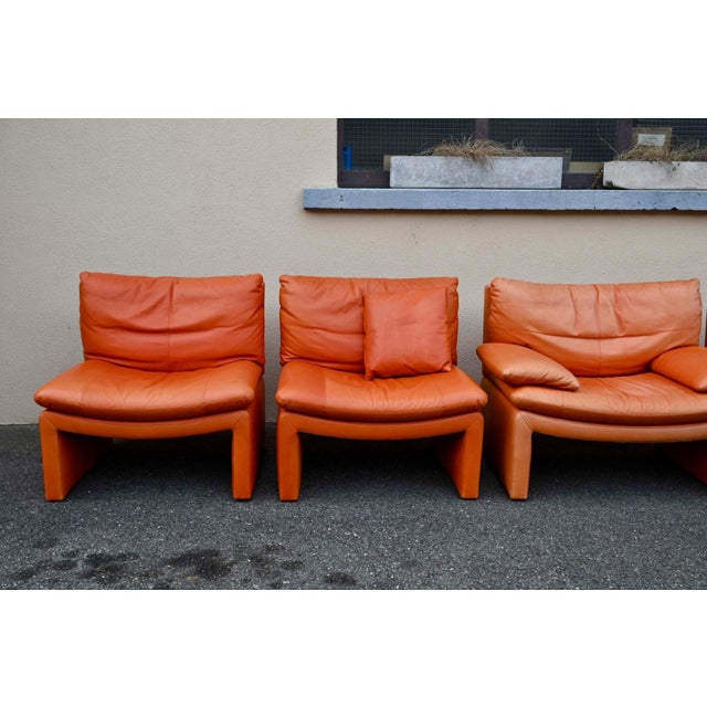 Series 5 Lounge Chairs in Cognac Orange Leather, 1970s, Set of 5 For Sale - Image 13 of 18