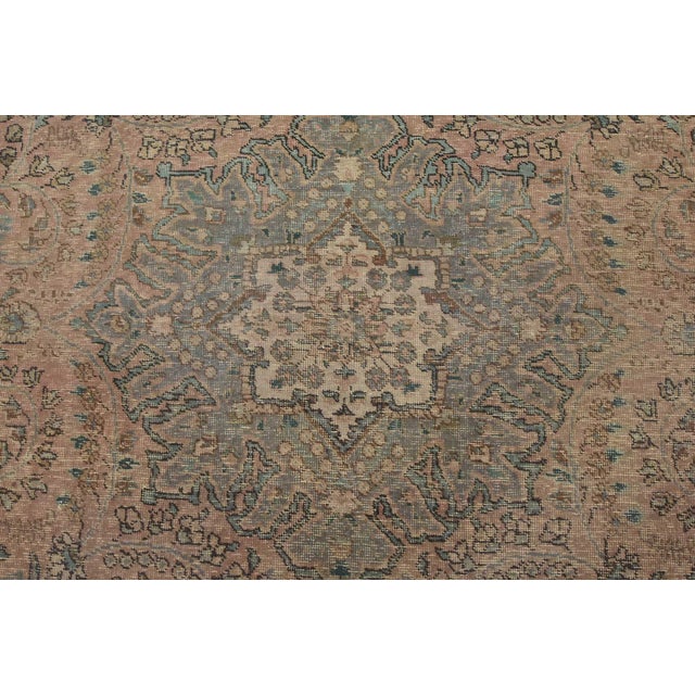 Tabriz Rug 6’8” X 9’11” Pink Wool Vintage Distressed Hand-Knotted Carpet For Sale In Philadelphia - Image 6 of 15