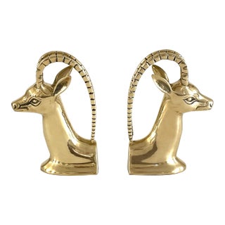 Mid Century Brass Antelope Bookends For Sale