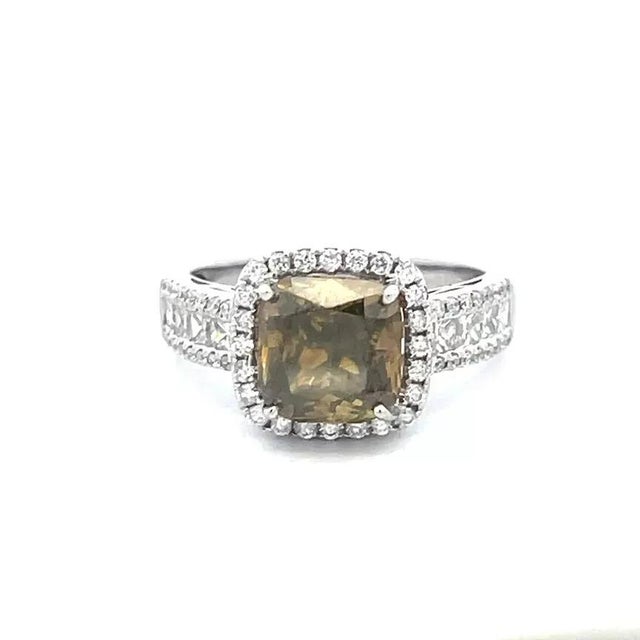 Natural Fancy Diamond Ring Greenish Yellow 14k Gold Halo Engagement GIA For Sale - Image 4 of 8