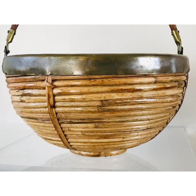 1970s Italian Rattan and Brass Basket For Sale In Palm Springs - Image 6 of 12