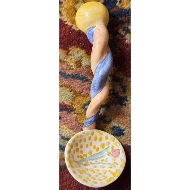 1990s MacKenzie-Childs Aurora Yellow Check Enamel Creamer & Lidded Sugar Bowl Set W/ Spoon – 1990s For Sale - Image 13 of 18