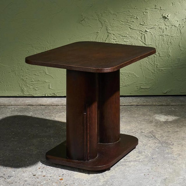 Stained OakHeight 57.5 cm / 22.64 in Width 65 cm / 25.59 in Depth 50 cm / 19.69 in This Dutch Art Deco side table from the...
