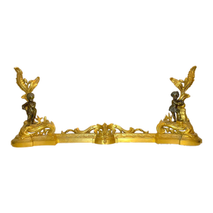 Pair 1800's 2 Tone Ornate Dore Bronze Figural Andirons Chenets Fireplace Fender