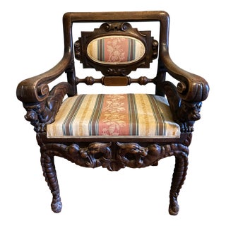 Neo-Renaissance Carved Wooden Reception Chair, France, Mid-19th Century For Sale