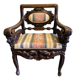 Neo-Renaissance Carved Wooden Reception Chair, France, Mid-19th Century