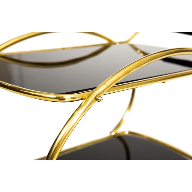 Black Hollywood Regency Brass Serving Trolley Cocktail Table For Sale - Image 8 of 17
